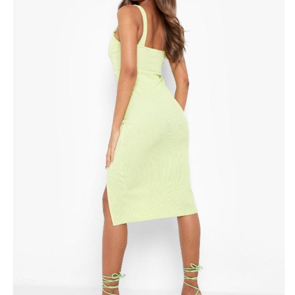 BOOHOO LIME STRAPPY SIDE SPLIT RIB MIDI DRESS SIZE 8 - Picture 2 of 3
